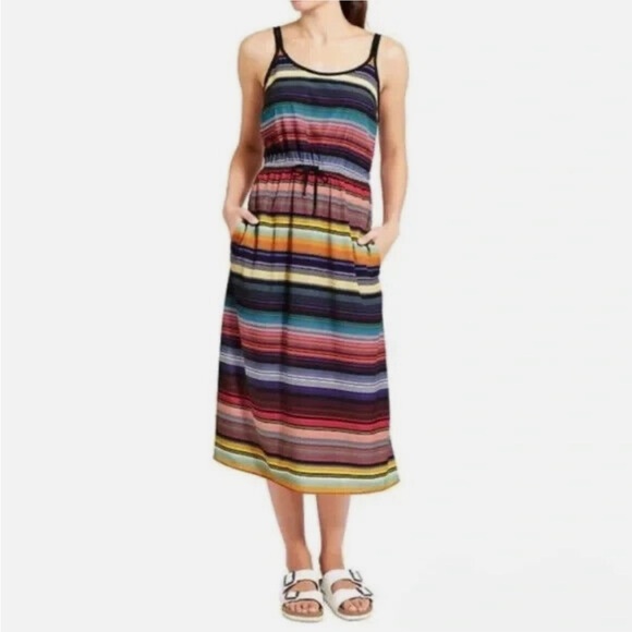 ATHLETA Vibrant colorful Sleeveless Sundress Midi Sun Dress stripe pattern Sz XS - Picture 9 of 16